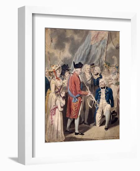 George III Presenting a Sword to Admiral Earl Howe, C1794-Isaac Cruikshank-Framed Giclee Print