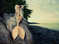 Beautiful Fashionable Mermaid Sitting On A Mighty Tree On The Beach-George Mayer-Art Print