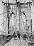 New York and Brooklyn Bridge; (People Standing and Walking On) Manhattan Tower-George P. Hall-Photographic Print