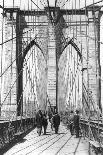New York and Brooklyn Bridge; (People Standing and Walking On) Manhattan Tower-George P. Hall-Photographic Print