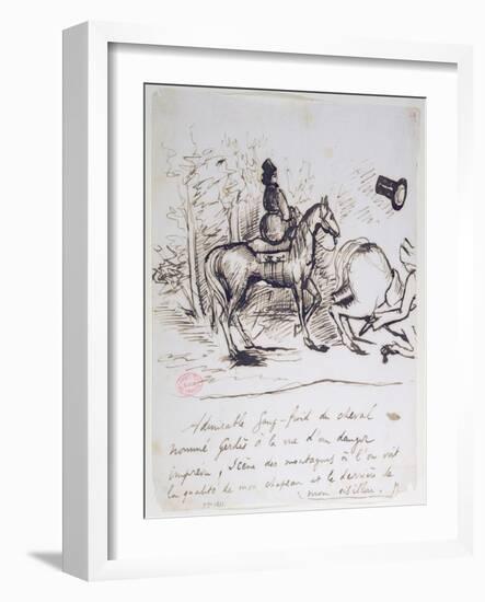 George Sand's Horse Displaying Sangfroid Behind the Stumbling Horse of Alfred De Musset-Alfred de Musset-Framed Giclee Print