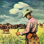 "Herding Cattle," Country Gentleman Cover, January 1, 1942-George Schreiber-Laminated Giclee Print