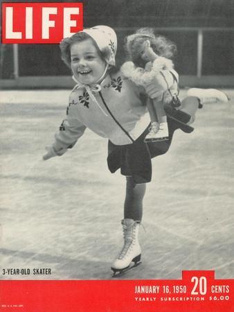 3-yr old Helen Ann Rousselle Skating at Rockefeller Center Ice Rink, January 16, 1950