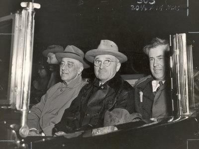 Newly Re-elected Pres. Franklin Roosevelt with VP Harry Truman Ride to the White House to Celebrate