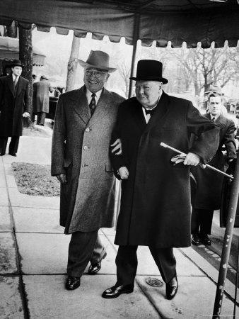 Pres. Harry Truman Walking Arm-In-Arm with British Prime Minister Winston Churchill, Blair House