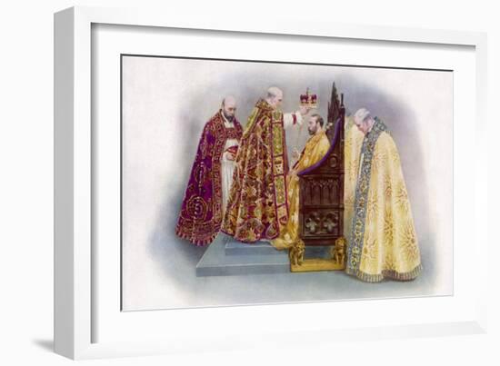 George V He Is Crowned by the Archbishop of Canterbury in Westminster Abbey-null-Framed Art Print