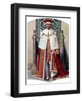 George VI in Coronation Robes: the Crimson Robe of State, with the Cap of Maintenance, 1937-Fortunino Matania-Framed Giclee Print