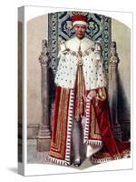 George VI in Coronation Robes: the Crimson Robe of State, with the Cap of Maintenance, 1937-Fortunino Matania-Stretched Canvas