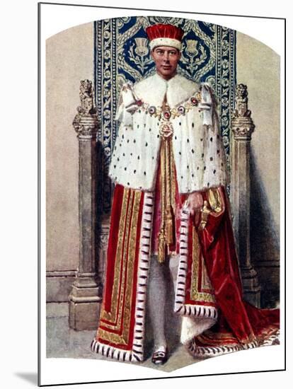 George VI in Coronation Robes: the Crimson Robe of State, with the Cap of Maintenance, 1937-Fortunino Matania-Mounted Giclee Print