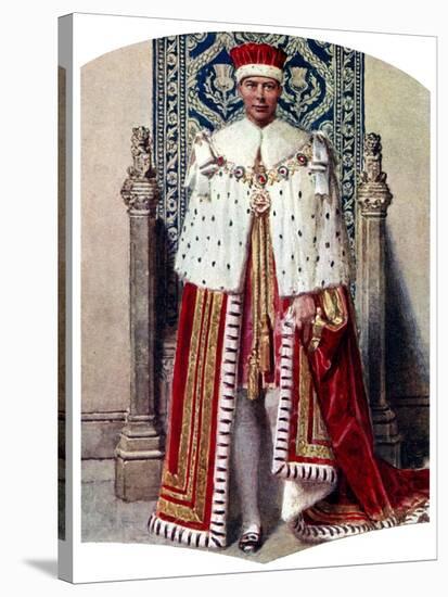 George VI in Coronation Robes: the Crimson Robe of State, with the Cap of Maintenance, 1937-Fortunino Matania-Stretched Canvas