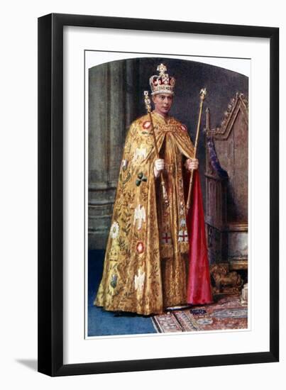 George VI in Coronation Robes: the Golden Imperial Mantle, with St Edward's Crown, 1937-Fortunino Matania-Framed Giclee Print