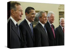 George W. Bush with Barack Obama and Former Presidents Bush, Clinton and Carter in Oval Office-null-Stretched Canvas