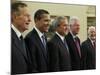 George W. Bush with Barack Obama and Former Presidents Bush, Clinton and Carter in Oval Office-null-Mounted Photographic Print