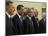 George W. Bush with Barack Obama and Former Presidents Bush, Clinton and Carter in Oval Office-null-Mounted Photographic Print