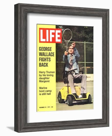 George Wallace in Wheelchair, About to Hit Tennis Ball, November 24, 1972-Bill Eppridge-Framed Photographic Print