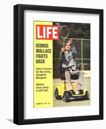 George Wallace in Wheelchair, About to Hit Tennis Ball, November 24, 1972-Bill Eppridge-Framed Photographic Print