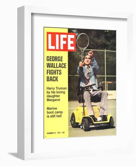 George Wallace in Wheelchair, About to Hit Tennis Ball, November 24, 1972-Bill Eppridge-Framed Photographic Print