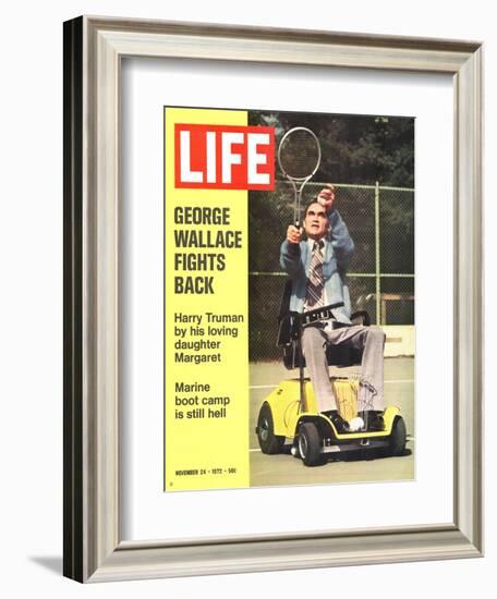 George Wallace in Wheelchair, About to Hit Tennis Ball, November 24, 1972-Bill Eppridge-Framed Photographic Print