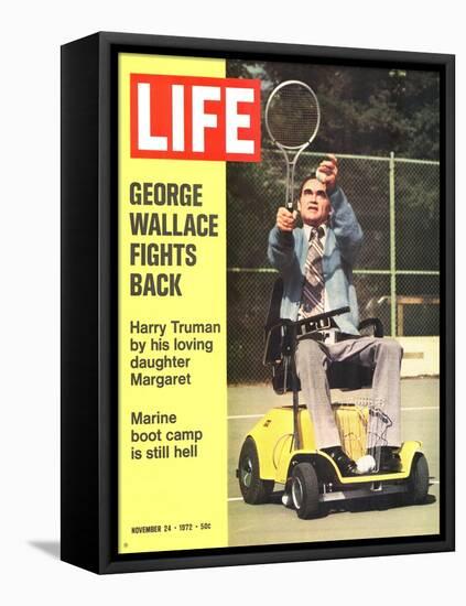 George Wallace in Wheelchair, About to Hit Tennis Ball, November 24, 1972-Bill Eppridge-Framed Stretched Canvas
