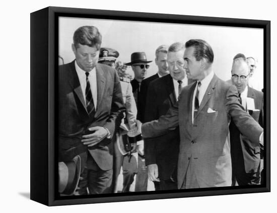 George Wallace Stepping Aside as Pres John Kennedy Walks to Platform at Muscle Shoals, Alabama-null-Framed Stretched Canvas
