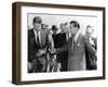 George Wallace Stepping Aside as Pres John Kennedy Walks to Platform at Muscle Shoals, Alabama-null-Framed Photo