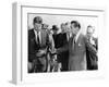 George Wallace Stepping Aside as Pres John Kennedy Walks to Platform at Muscle Shoals, Alabama-null-Framed Photo