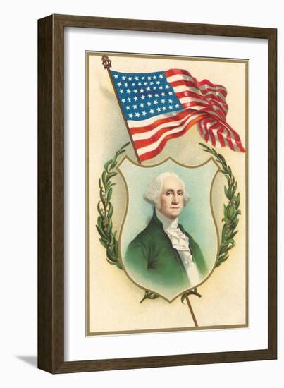 George Washington and Flag-null-Framed Art Print