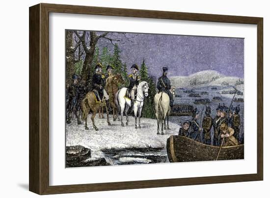 George Washington and His Continental Army Ferried across the Delaware River, c.1776-null-Framed Giclee Print