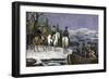 George Washington and His Continental Army Ferried across the Delaware River, c.1776-null-Framed Giclee Print