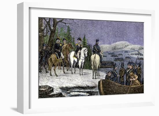 George Washington and His Continental Army Ferried across the Delaware River, c.1776-null-Framed Giclee Print