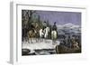 George Washington and His Continental Army Ferried across the Delaware River, c.1776-null-Framed Giclee Print