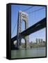 George Washington Bridge and Little Red Lighthouse, New York, USA-Geoff Renner-Framed Stretched Canvas