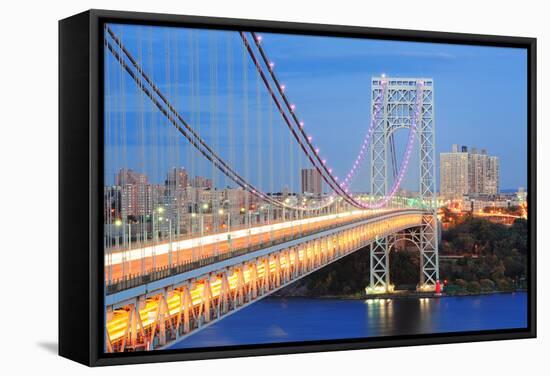 George Washington Bridge at Dusk over Hudson River.-Songquan Deng-Framed Stretched Canvas