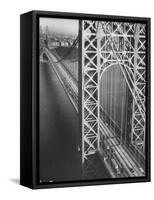 George Washington Bridge with Manhattan in Background-Margaret Bourke-White-Framed Stretched Canvas