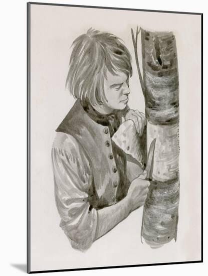 George Washington Peeling Bark from a Tree to Write On-Peter Jackson-Mounted Giclee Print