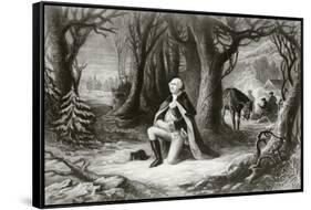 George Washington Prays at the American Revolutionary War Encampment of Valley Forge During the…-null-Framed Stretched Canvas