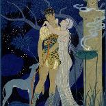 Scaramouche and Pulcinelle Man embracing a naked woman Two figues in silhouette against the moon-Georges Barbier-Giclee Print