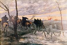 Sunset in the Valley of Yser: a 75 Cannon Being Wheeled to a Strategic Position, c.1914-Georges Bertin Scott-Giclee Print