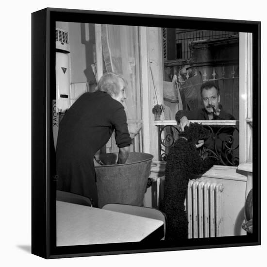 Georges Brassens Playing the Guitare at Home-Marcel Begoin-Framed Stretched Canvas