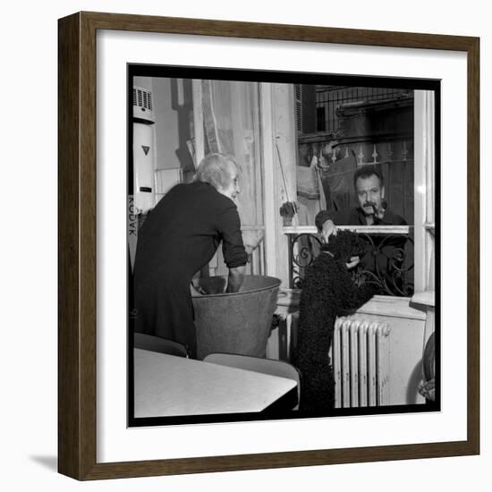 Georges Brassens Playing the Guitare at Home-Marcel Begoin-Framed Photographic Print