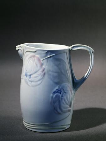 Pitcher with Floral Decorations on White Background, 1900