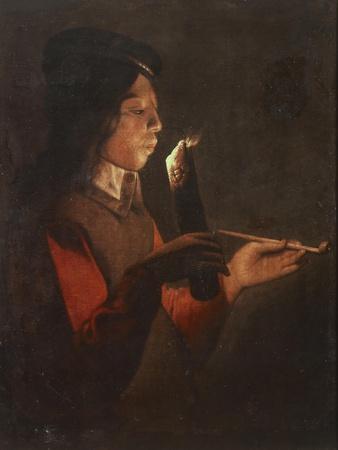 Boy with a Pipe Blowing the Candle