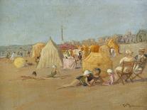 Afternoon on the Beach at Carolles; L'Apres-Midi Sur La Plage De Carolles-Georges Hoffman-Stretched Canvas