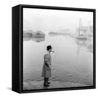 Georges Simenon Smoking a Pipe by the Navigli in Milan-null-Framed Stretched Canvas