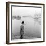 Georges Simenon Smoking a Pipe by the Navigli in Milan-null-Framed Photographic Print