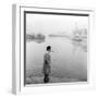 Georges Simenon Smoking a Pipe by the Navigli in Milan-null-Framed Photographic Print