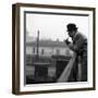 Georges Simenon Smoking the Pipe on a Bridge in Milan-null-Framed Photographic Print