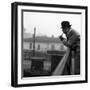 Georges Simenon Smoking the Pipe on a Bridge in Milan-null-Framed Photographic Print