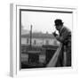 Georges Simenon Smoking the Pipe on a Bridge in Milan-null-Framed Photographic Print