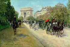 Riders and Coaches on Bois De Boulogne Avenue in Paris with the Arc De Triomphe in the Background-Georges Stein-Giclee Print